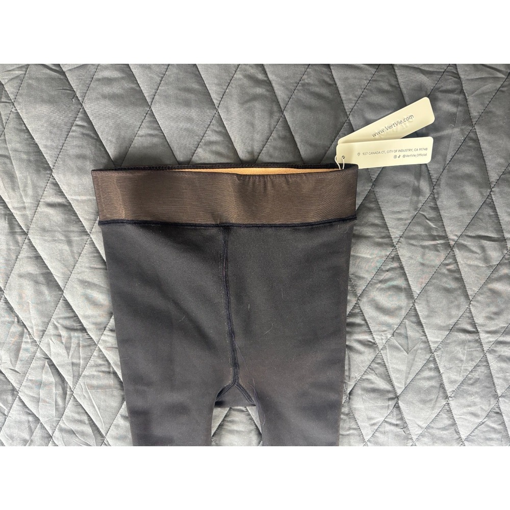 NWT Vertvie Thermal Tights Womens L/XL Black Sheer Skin Fleece Lined Full Toe